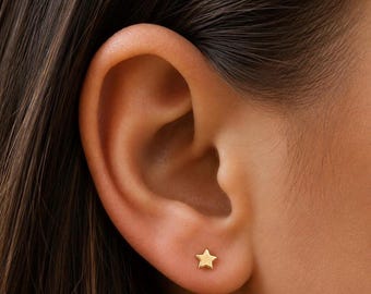 9K Real Gold Star Stud Earrings, Mini Studs, 100% Recycled Gold, 9ct Gold Studs, Tiny Studs, Hypoallergenic, Christmas Gift