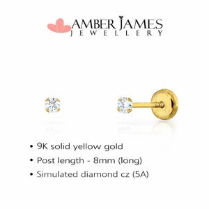 9K Real Gold Tiny Stud Earrings, Mini Studs, 9ct Gold Studs, Tiny Studs, 2mm, 3mm, Hypoallergenic image 7
