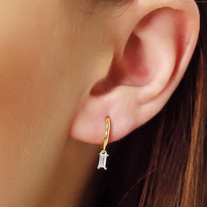 Dainty Baguette Huggie Hoops • 18k Gold Plated Sterling Silver