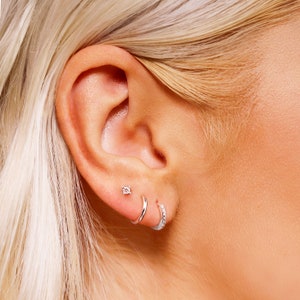 Créoles Huggie Lot de 3 boucles d'oreilles créoles en cartilage créoles créoles anneau pavé d'argent créoles tragus petites créoles hélicoïdales image 7