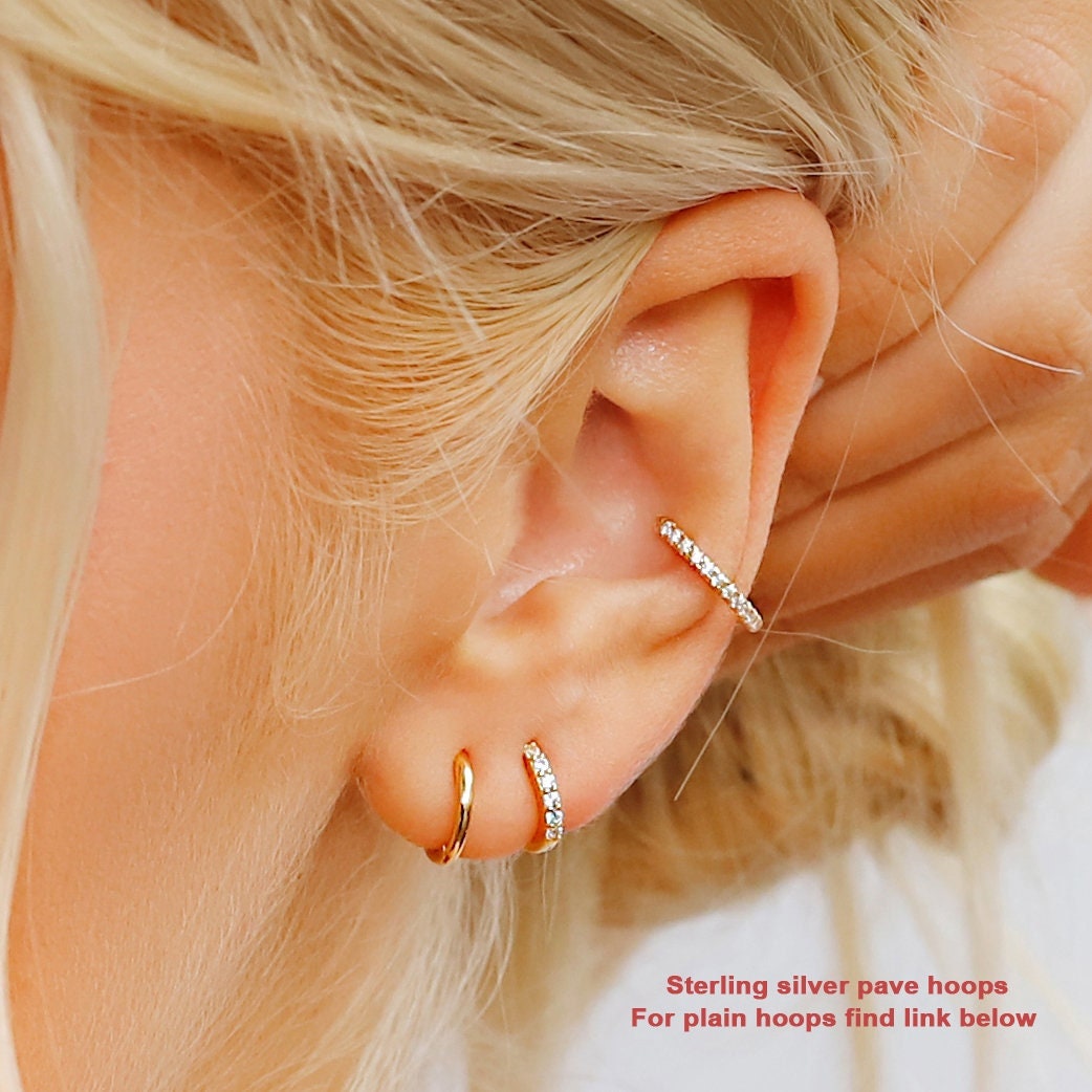 Rhodium Plated Clear Crystal Huggie Small Hoop Earrings for Kids 10mm 