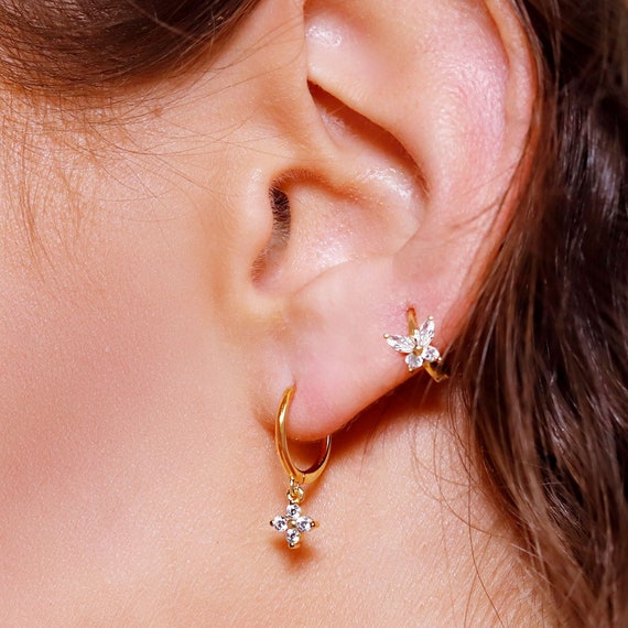 925 Sterling Silber Creolen Mit Blume & Zirkonia – Hypoallergen Für Frauen, In Geschenkbox