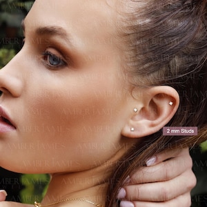 9K Real Gold Tiny Stud Earrings, Mini Studs, 9ct Gold Studs, Tiny Studs, 2mm, 3mm, Hypoallergenic image 3