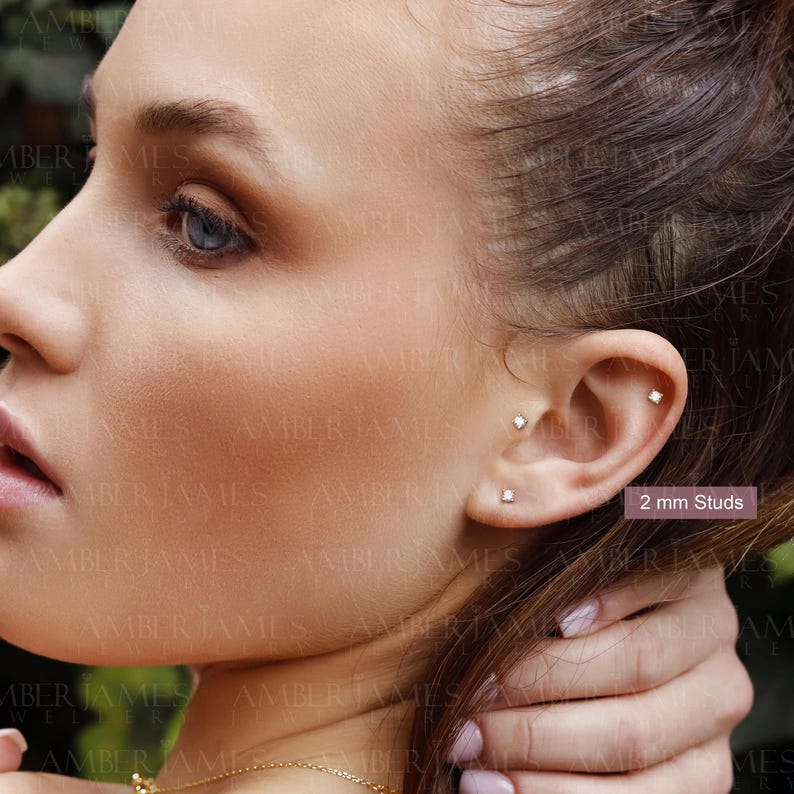 9K Real Gold Tiny Stud Earrings, Mini Studs, 9ct Gold Studs, Tiny Studs, 2mm, 3mm, Hypoallergenic image 3