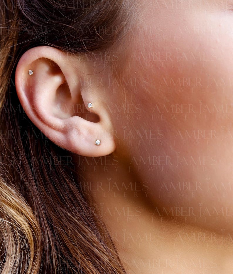 Pendiente labret de oro de 9 quilates: Pendiente pequeño para hélix, tragus o concha (22 g) imagen 5