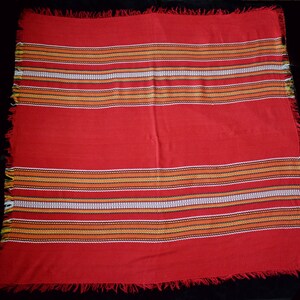 Large Traditional Red Woven Bulgarian Tablecloth With Authentic Embroidery