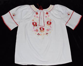 Vintage Hungarian Matyo Floral Embroidered Wearable Women Blouse Size EU 40 / UK 12