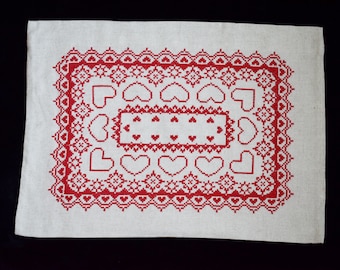 Vintage Hungarian Cross Stitch Sackcloth Pillow Cover, Hand Made 1980s