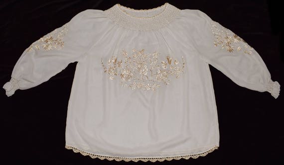 Hungarian Kalocsa Floral Embroidered Beige Boho Fo