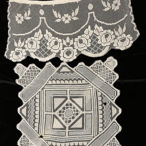 Five Hand Made Crochet Lace Tablecloth Table piece and Curtain from the 60-70s