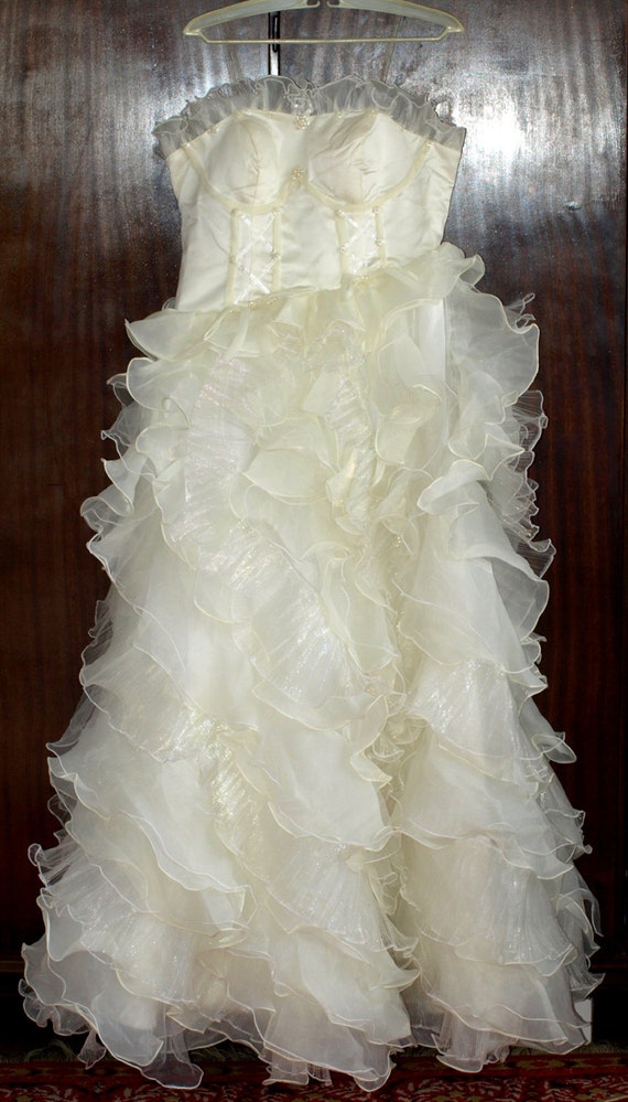 Vintage Frilly Tulle Champagne Colour Wedding Dress Size Eu Etsy