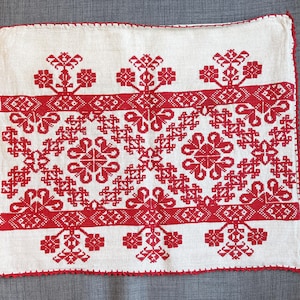Vintage Hungarian Cross Stitch Sackcloth Pillow Cover, Hand Made 1980s