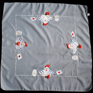 Blue Machine Embroidered Patchwork Square Easter Polyester Tablecloth