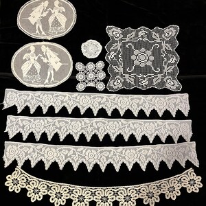 Nine Hand Made Crochet Lace Tablecloth Table piece from the 60-70s