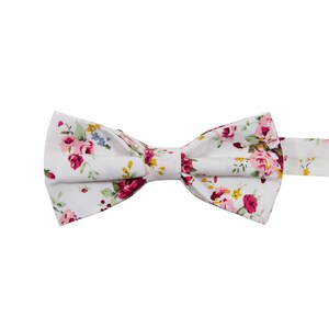 White Floral Pre-Tied Bow Tie - Adult & Kid Size Ready To Wear, Roses Wedding Bow ties for Boys or Men, Unique Groomsmen Gifts