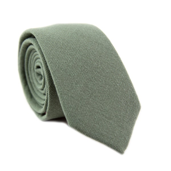 Mens Sage Green Skinny Tie, Wedding Tie, Green Skinny Tie, Cotton Skinny Tie