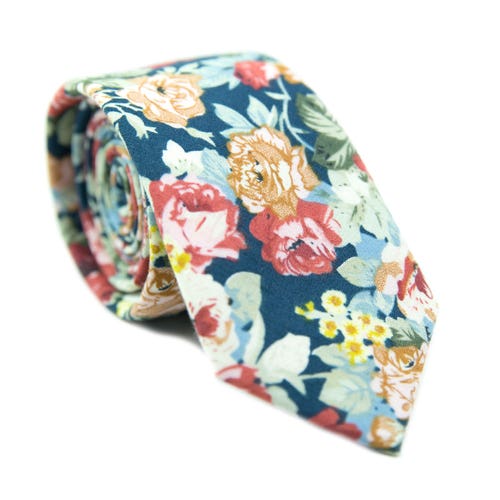 Blue Floral Skinny Tie Skinny Men's Ties Cotton Skinny Etsy