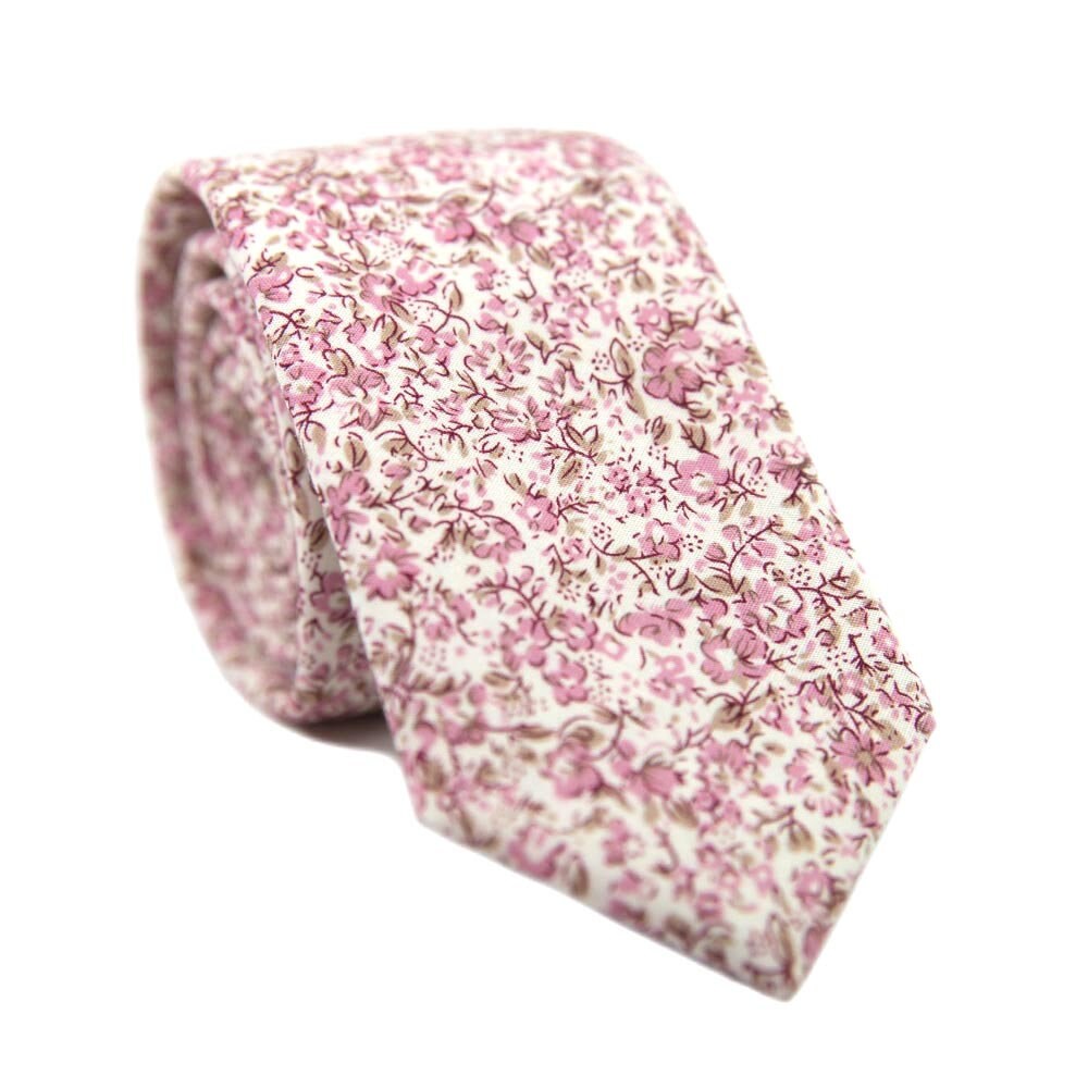 White and Pink Floral Tie for Wedding Luxury Cotton Necktie - Etsy