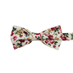 Fiore Pre-Tied Bow Tie - Adult & Kid Size Ready To Wear, Pink Roses Wedding Bow ties for Boys or Men, Unique Groomsmen Gifts