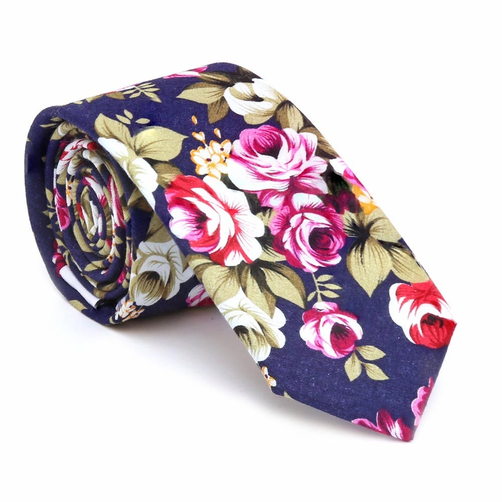 Blue Floral Skinny Tie Skinny Men's Ties Cotton Skinny Etsy