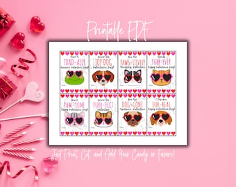 PRINTABLE Valentines Day Card, Classroom Valentines, Cute Animal Valentine, School Valentine Cards, Valentines Day Tags, Valentine Printable