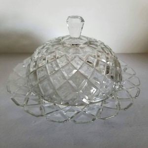 Vintage Anchor Hocking Clear Diamond Covered Butter Cheese Dish with Lid