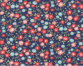 By The Continuous HALF YARD Early Bird by Bonnie /& Camille for Moda Fabrics Pattern #55190-17 Large Pink Blooms on Cream RARE