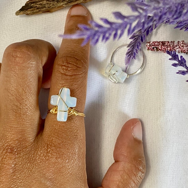 Cross Ring - Motivational Ring - Wire Wrapped Ring - Inspirational Ring - Uplifting Jewelry - Flower Jewelry - Christian Ring