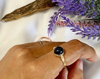 Motivational Ring - Wire Wrapped Ring - Crystal Ring - Inspirational Ring - Christian Ring - Statement Ring - Blue Goldstone Ring