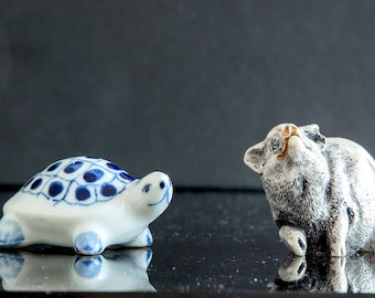 Collectible Ceramic Animal Figurines - Pig and Tortoise