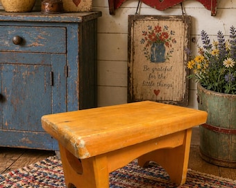 Foot Step Stool Vintage Wooden Toilet Stool Mid Century MCM Shabby Chic Footstool Granny Cottage