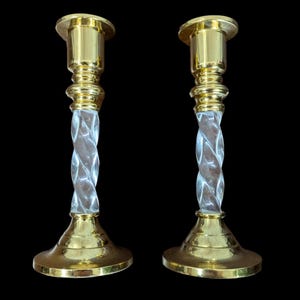 Brass Candle Holder Pair Vintage PartyLite Twisted Lucite Candlestick Holder Set Taper Candle Stick Acrylic Hollywood Regency 80&#39;s 90&#39;s