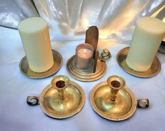 Vintage Brass Candle Holders Primitive Hollywood Regency Gold Pillar Candle Stick Chamber Votive Mid Century Decor Lighting