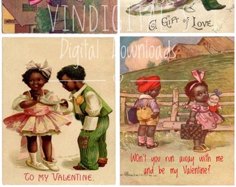 Vintage African American Black Americana Valentine's Day Cards Postcards Printable Digital Download