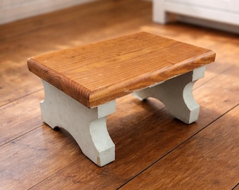Foot Step Stool Vintage Wooden Toilet Stool Farmhouse Mid Century MCM Shabby Chic Footstool Granny Cottage