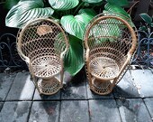 Vintage Mini 16 quot Peacock Chair Choice wicker boho planter stand doll chair 70 39 s 80 39 s Bohemian home decor Rattan woven
