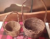 Easter Two small vintage wicker basket for succulent planters dolls Boho farmhouse country market handled