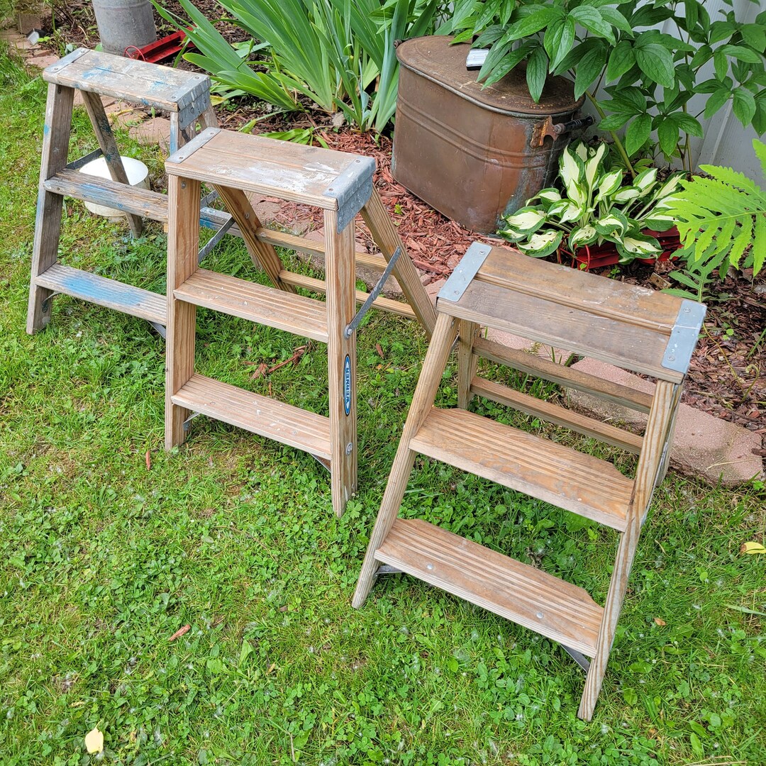 Vintage Step Ladder 2 Step Stair Planter Shelf Garden Decor Folding ...