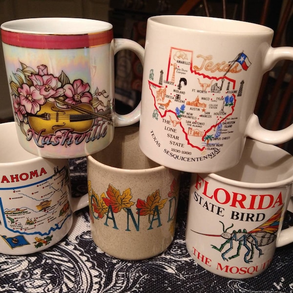 Coffee Mugs Vintage State Souvenir Texas Florida Nashville Tennessee Canada Oklahoma Ceramic Coffee Cup