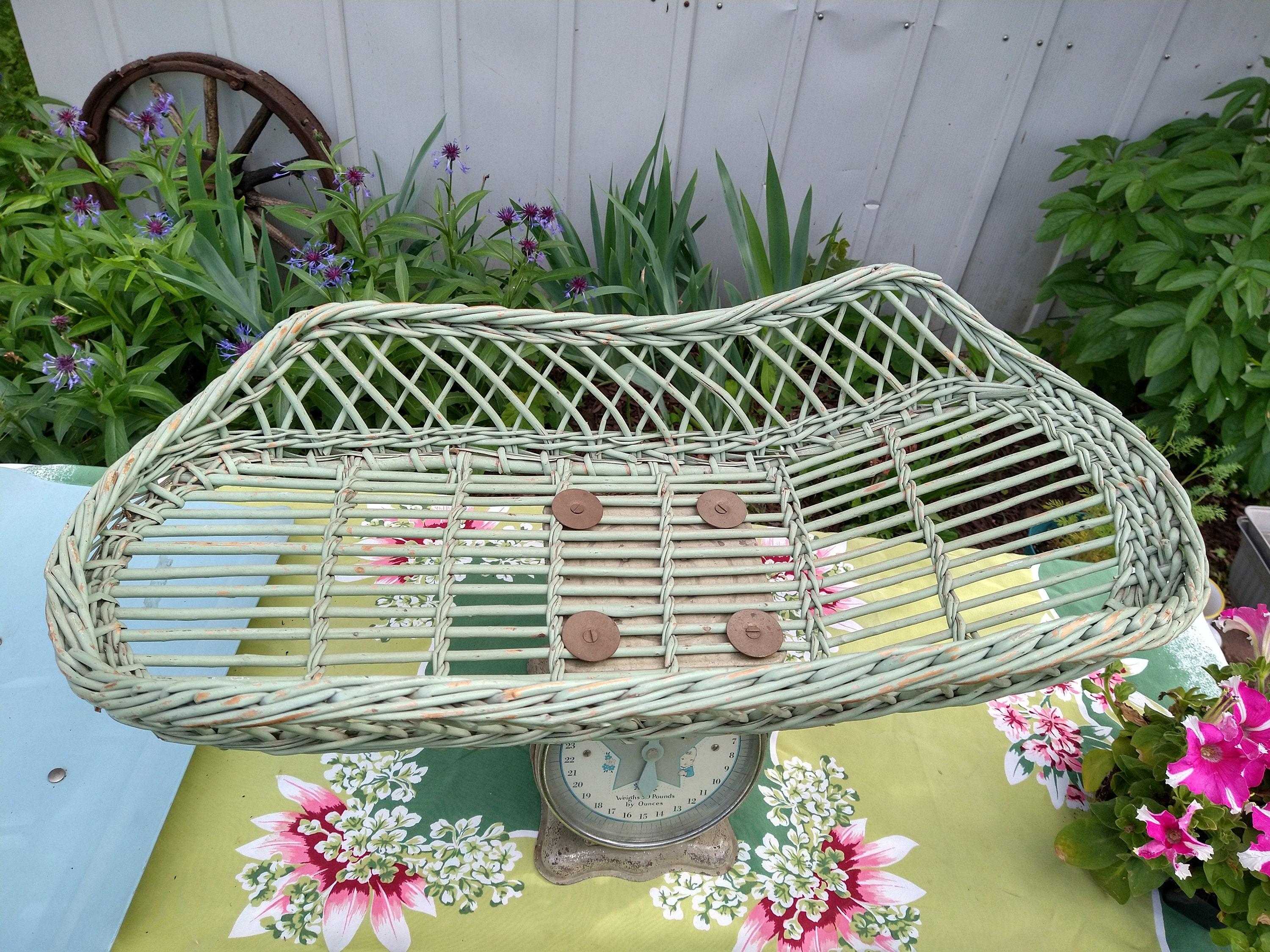 Vintage Wicker Basket Baby Scale Nursery Decor Plant Stand Etsy