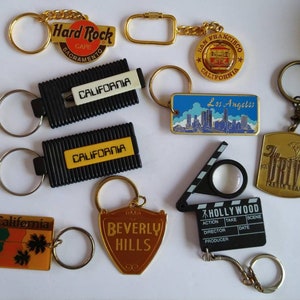 Vintage Keychains Souvenir California State Novelty San Francisco Hard Rock Cafe Beverly Hills Hollywood Pebble Beach Los Angeles