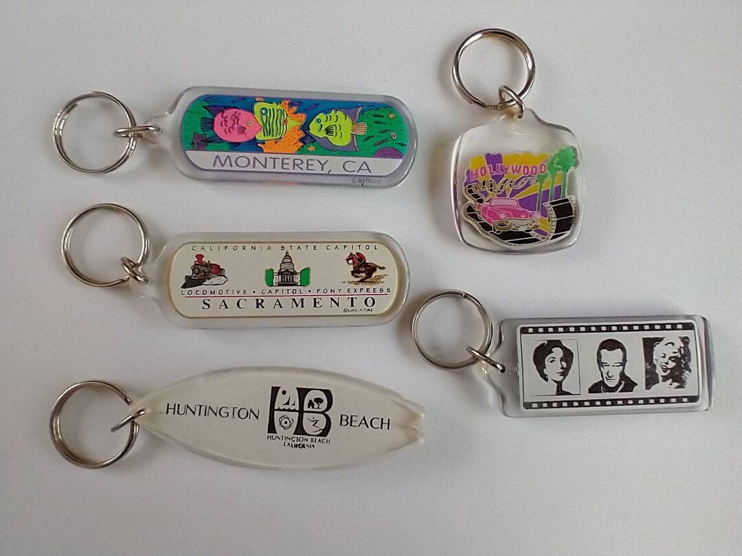 Vintage Keychain State Souvenir California Monterey Huntington Beach