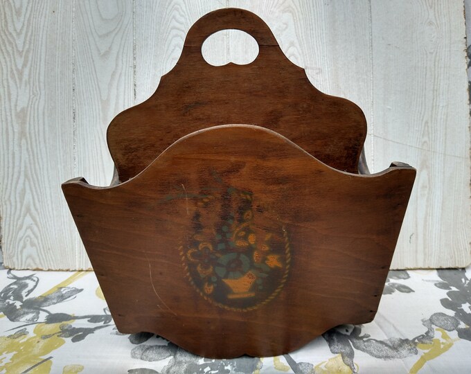 Vintage Primitive Magazine Rack Stand Painted Floral Bouquet Etsy