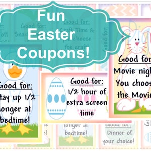 Easter Egg Filler Reward Coupons 20 Card Tickets Positive Behaviour Reinforcement Printable Digital Download für Mädchen oder Jungen Kinder