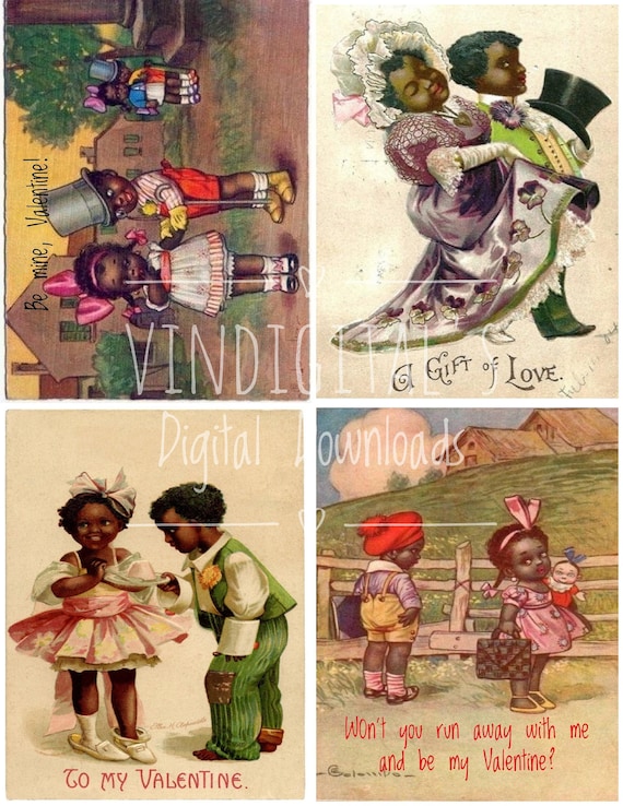 Vintage African American Black Americana Valentine's Day Cards
