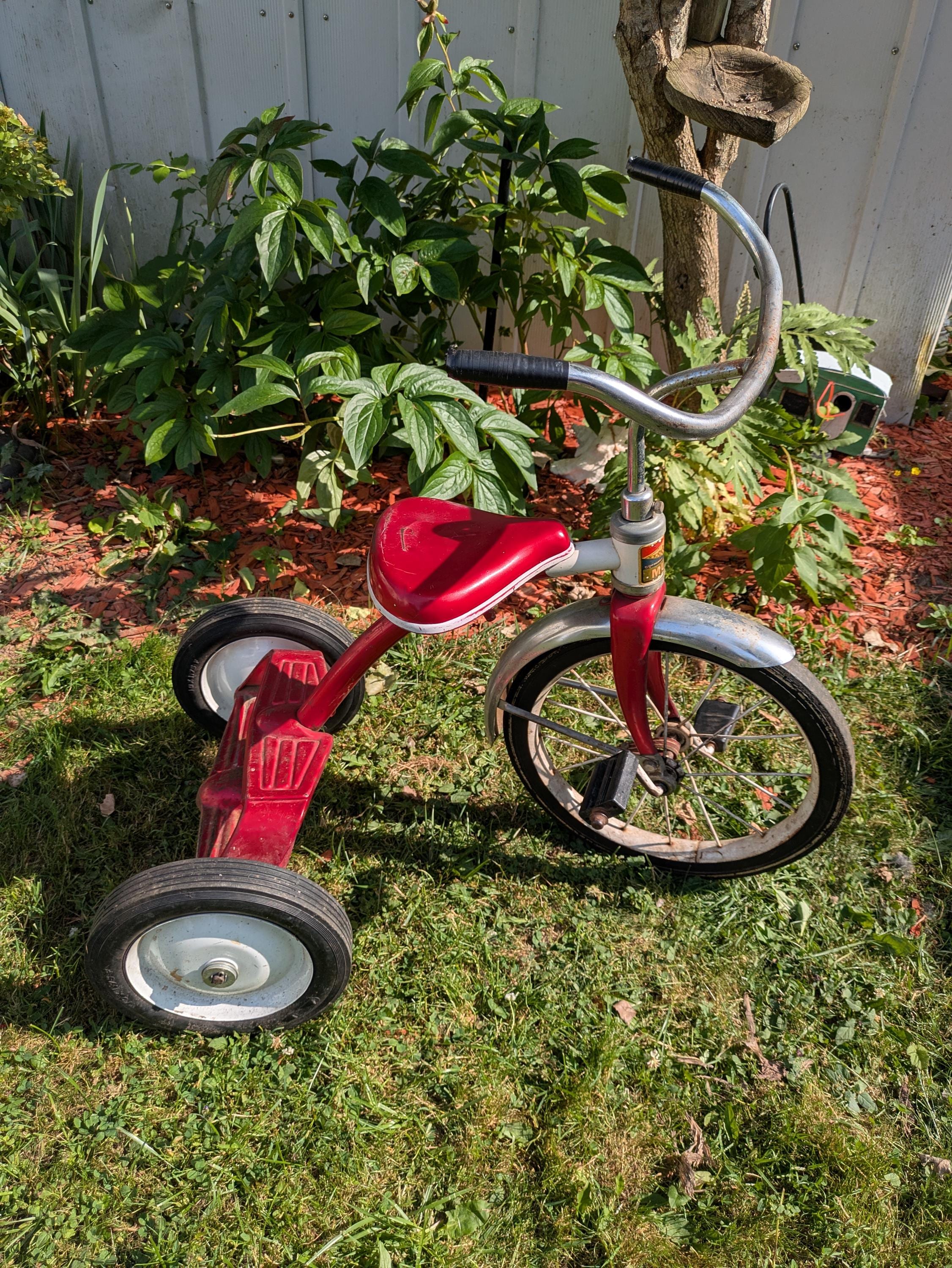 Vintage Tricycle Murray Red Kids Two Step Bike Toddler Child 50's 60's MCM  Chrome Metal - Etsy, image size:2252x2999