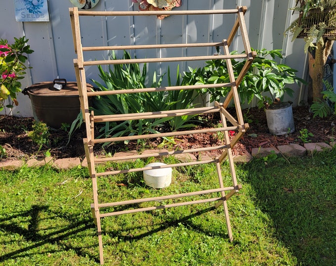 Primitive Clothes Dryer Rack Folding Antique Wood Laundry Room Towels ...