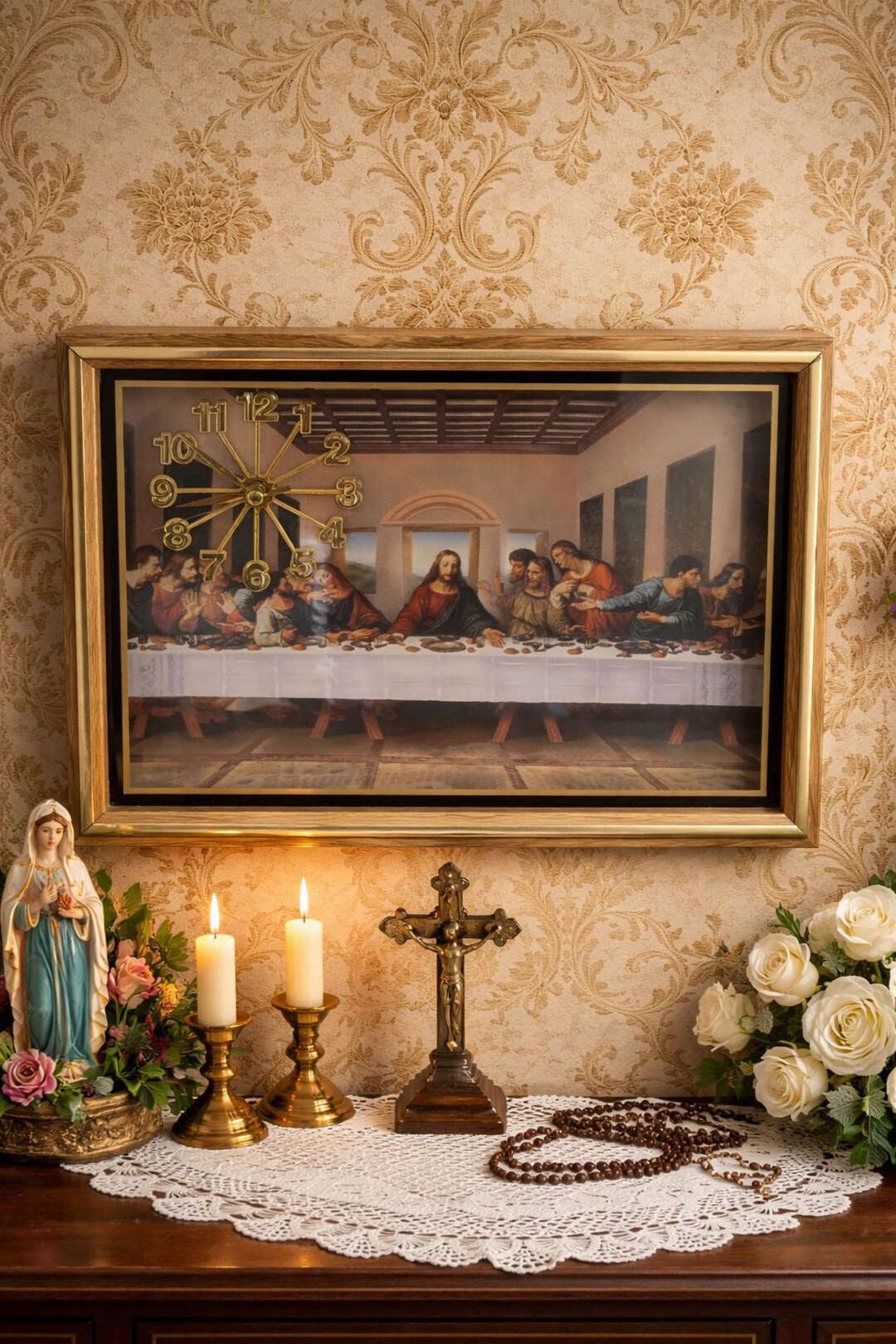 Vintage Christian Wall Clock – the Last Supper Scene | Wood Frame, Gold ...