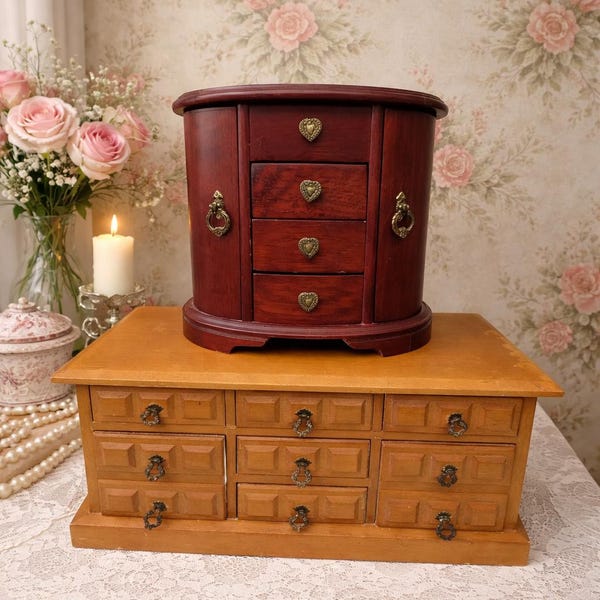 Vintage Wooden Jewelry Armoire Box Choice, Mele Jewelry Chest, Musical Jewelry Box Japan, Trinket Organizer, Vintage Vanity Storage