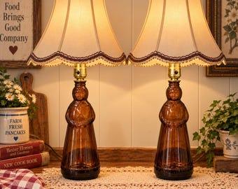 Vintage Mrs. Butterworth Syrup Bottle Lamp, Amber Glass Figurine Lamps, Farmhouse Kitchen Diner Decor, Cute Kitchen Table Lamps